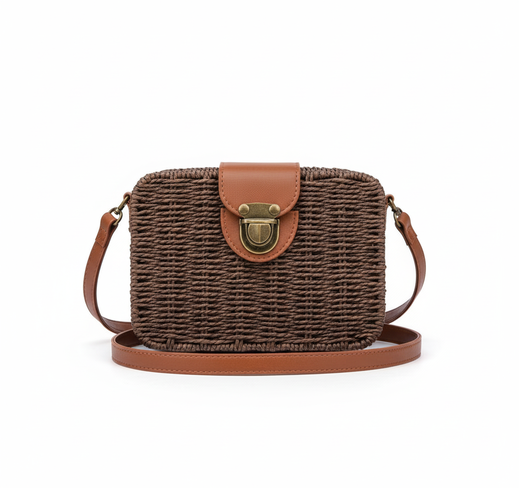 CARTERA DE TEJIDO MARRON OSCURO