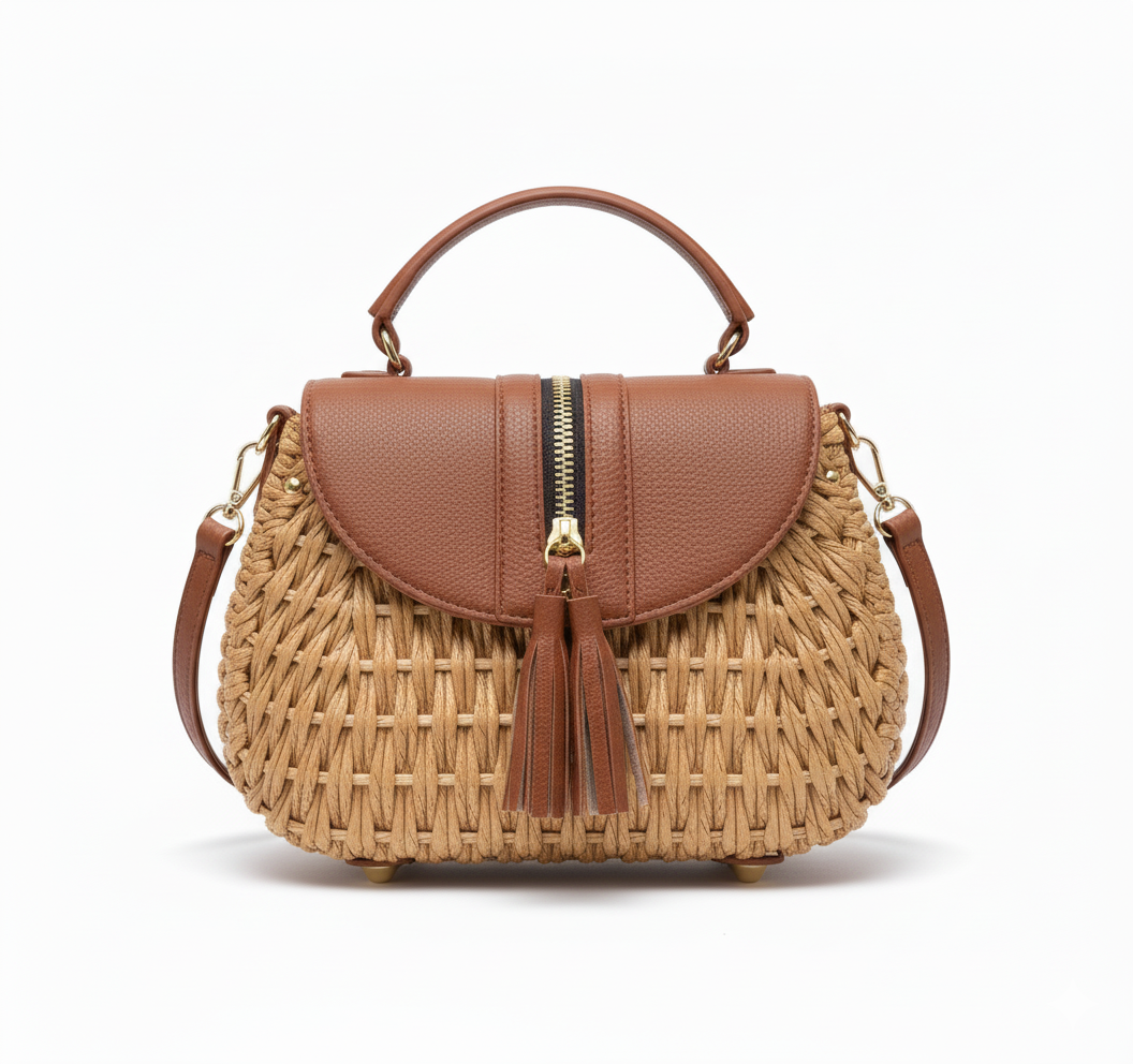 CARTERA DE TEJIDO MARRON CLARO