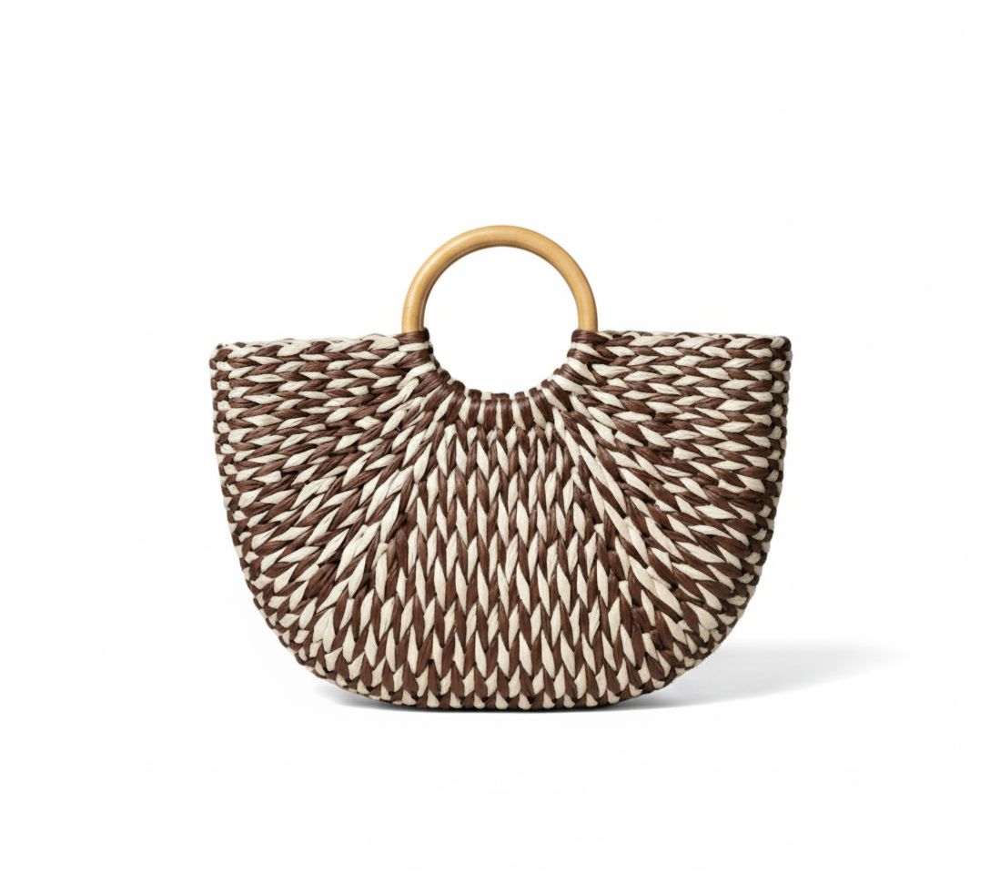 CARTERA DE TEJIDO MARRON BLANCO