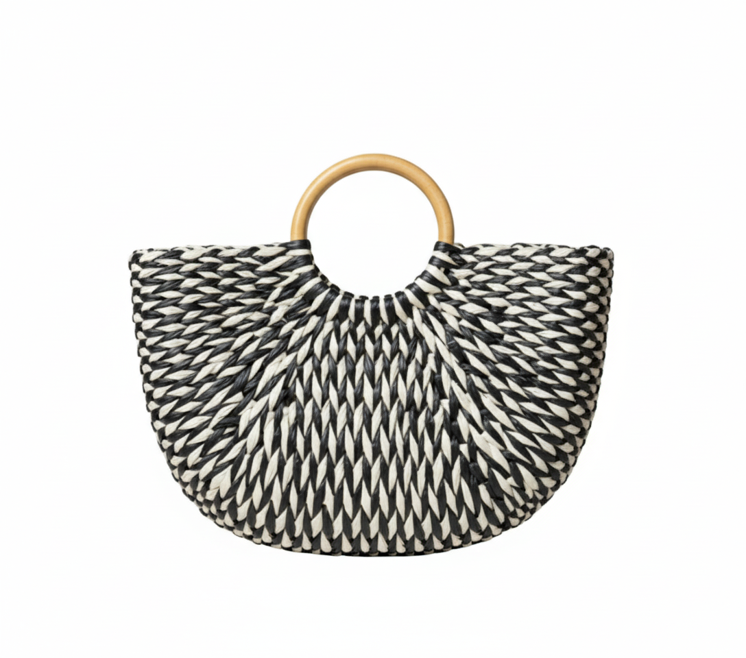 CARTERA DE TEJIDO NEGRO CON BLANCO