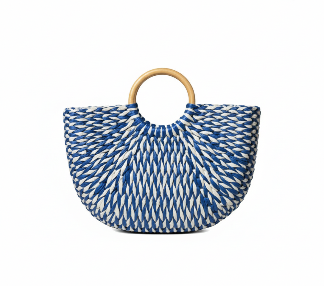 CARTERA DE TEJIDO AZUL CON BEIGE