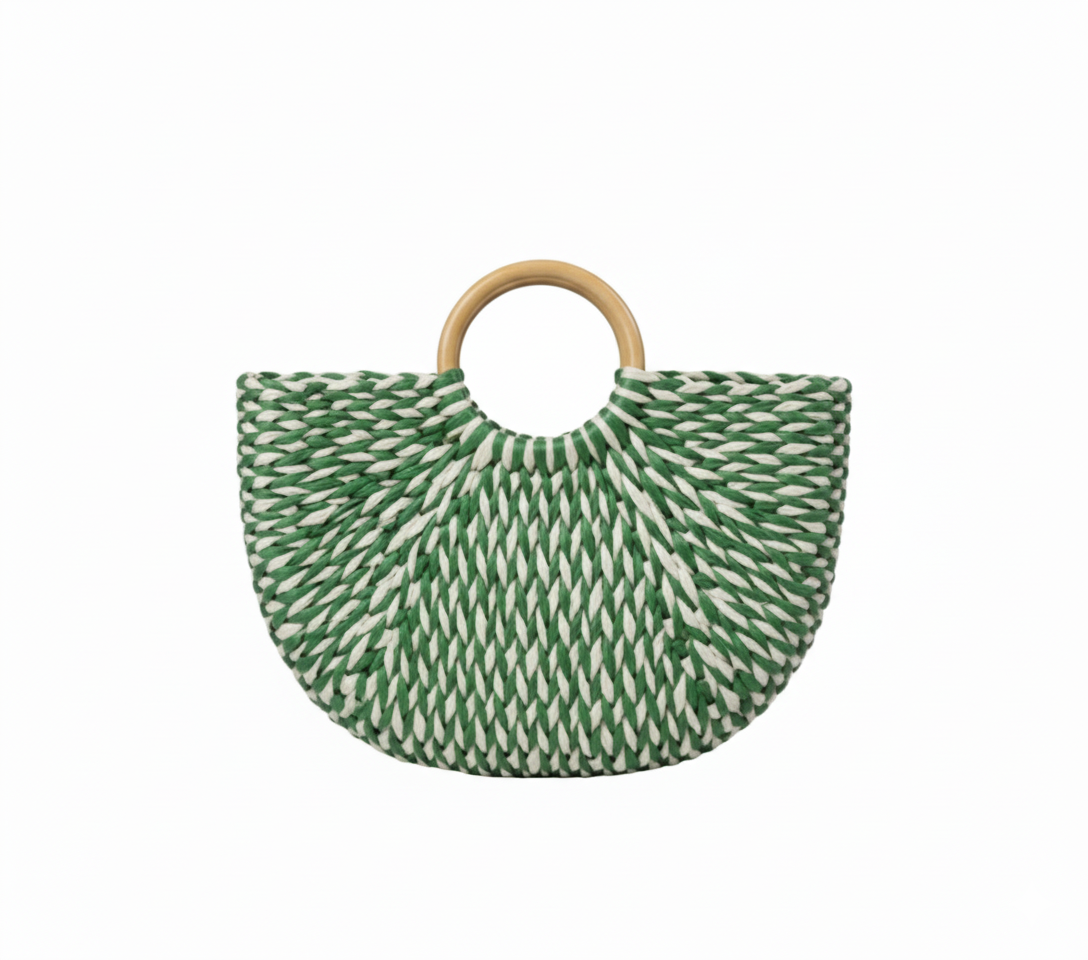 CARTERA DE TEJIDO VERDE CON BLANCO