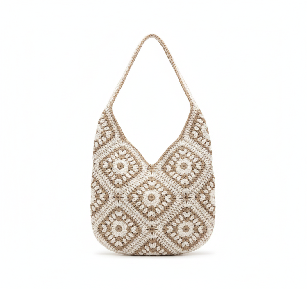 CARTERA DE TEJIDO BEIGE CON MARRON