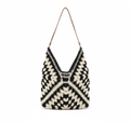 CARTERA DE TEJIDO BEIGE CON NEGRO