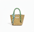 CARTERA DE TEJIDO BEIGE CON VERDE