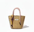 CARTERA DE TEJIDO BEIGE CON ROSADO