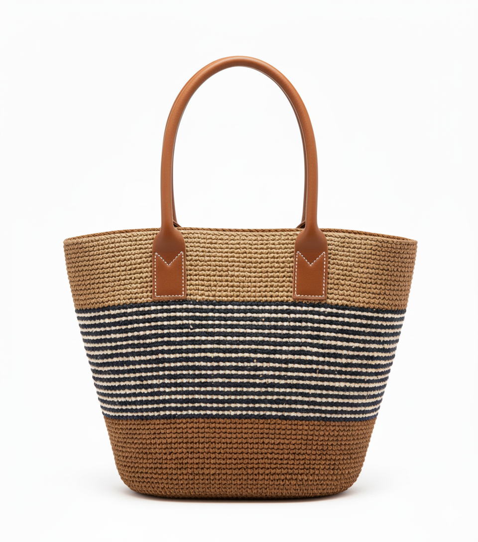 CARTERA DE TEJIDO MARRON CON NEGRO Y BLANCO
