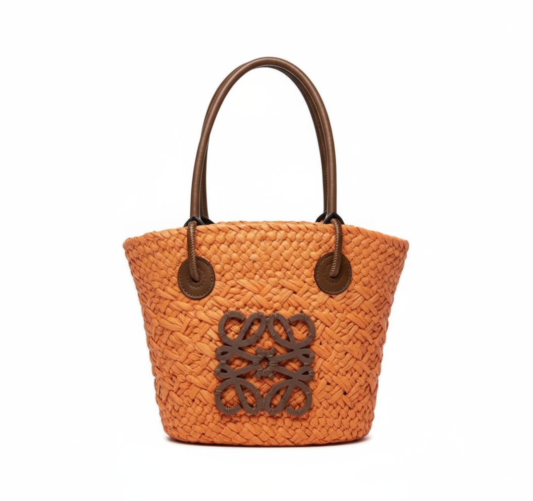 CARTERA DE TEJIDO NARANJA CON MARRON