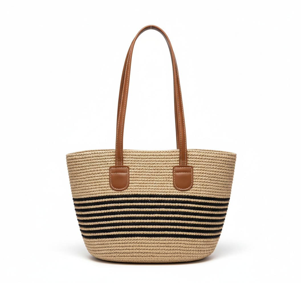 CARTERA DE TEJIDO MARRON CON NEGRO