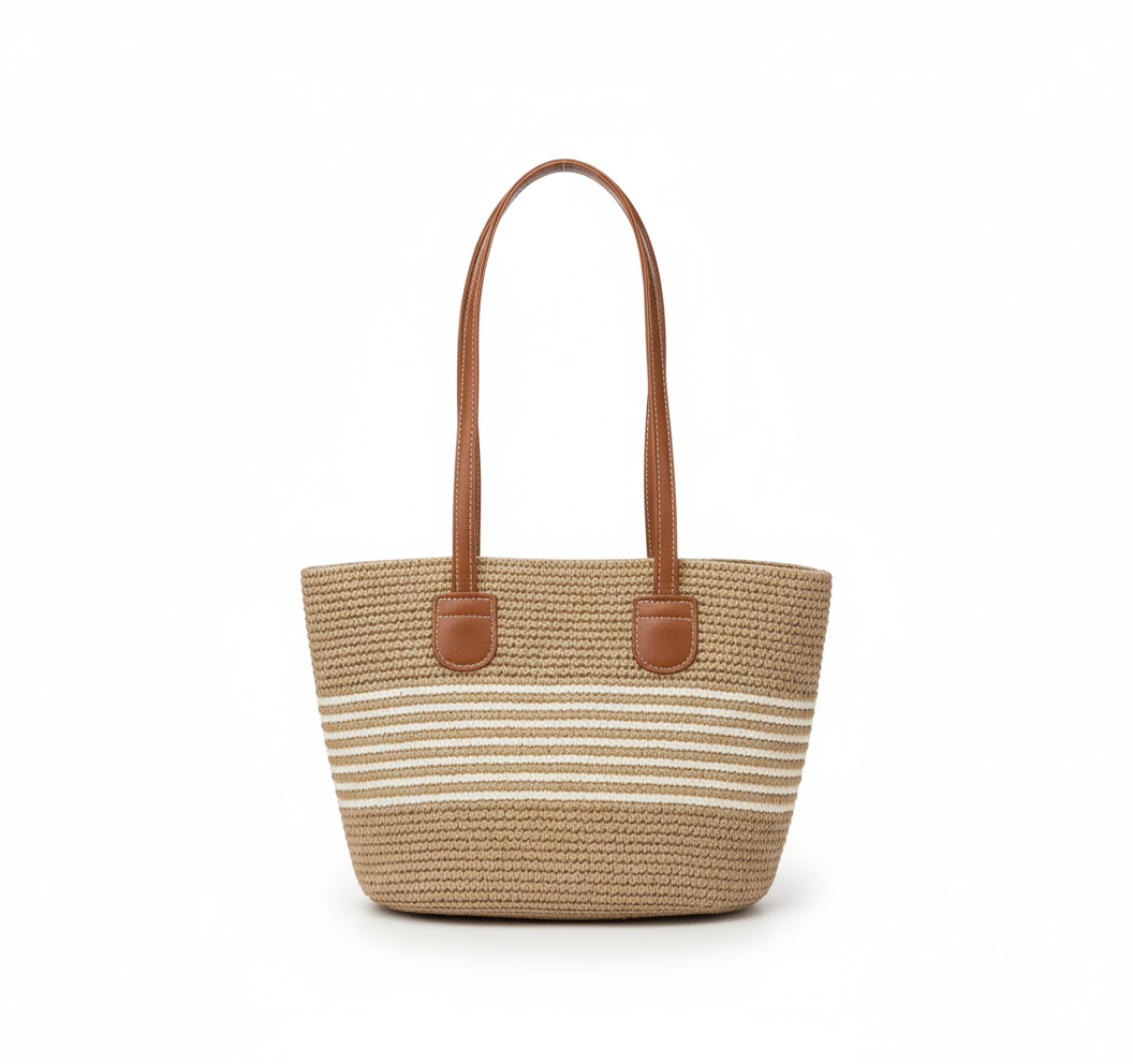 CARTERA DE TEJIDO MARRON CLARO CON BEIGE