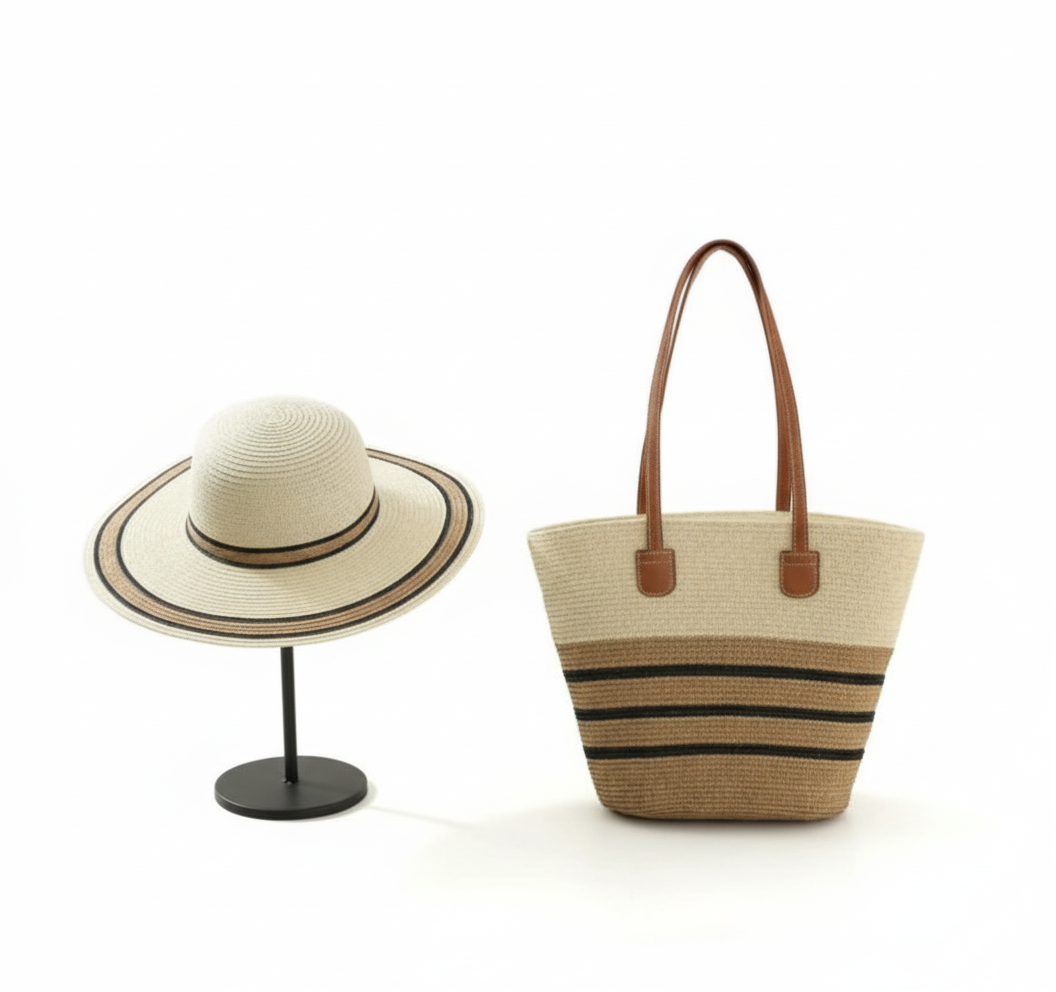 CARTERA DE TEJIDO BEIGE CON MARRON Y NEGRO