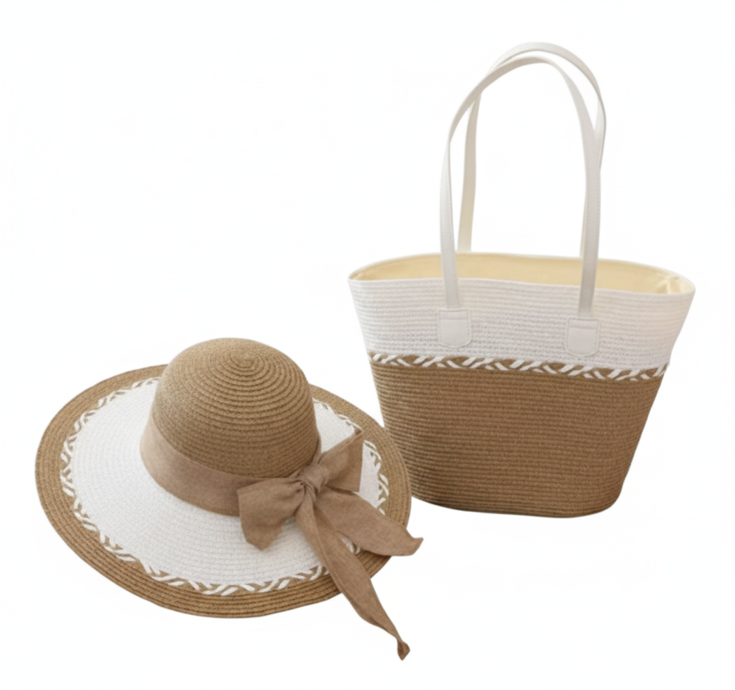 CARTERA DE TEJIDO BLANCO CON MARRON