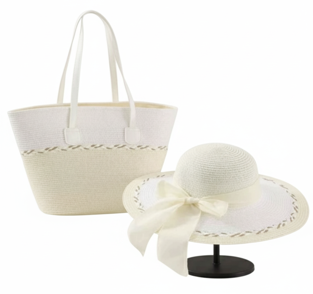 CARTERA DE TEJIDO BLANCO CON BEIGE