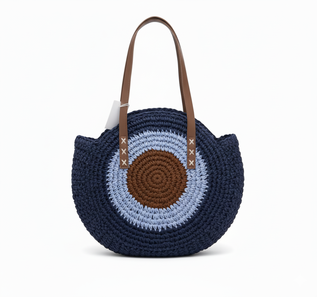 CARTERA DE TEJIDO MORADO CON MARRON