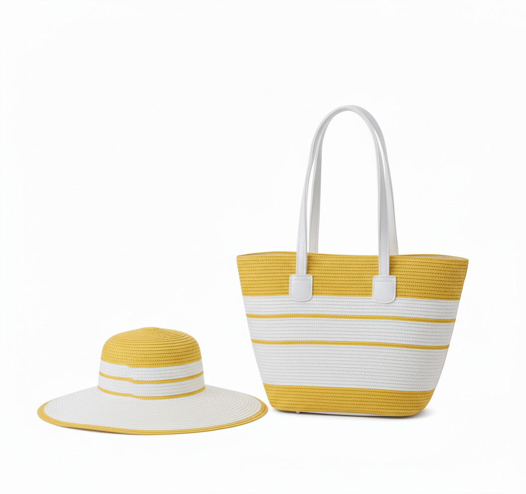 CARTERA DE TEJIDO AMARILLO CON BLANCO
