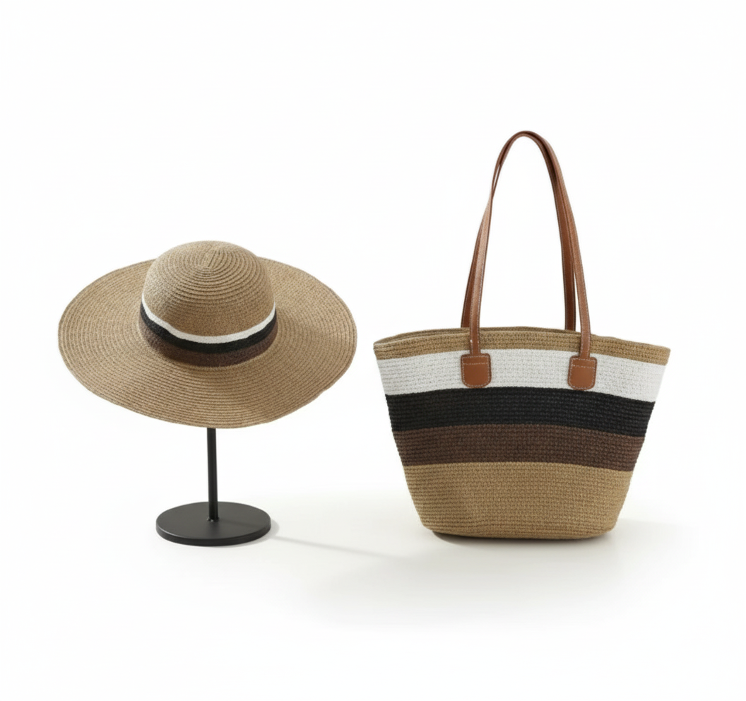 CARTERA DE TEJIDO MARRON CON BLANCO Y NEGRO