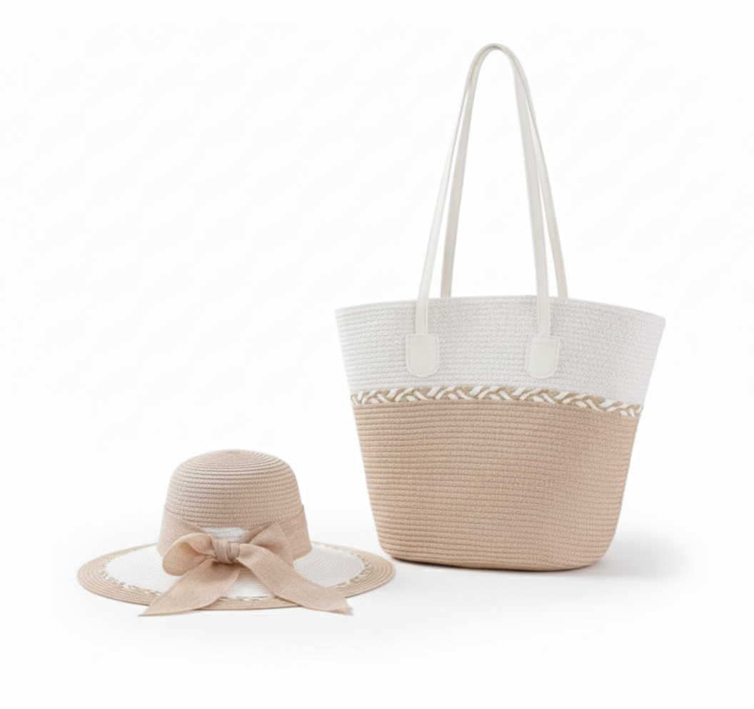 CARTERA DE TEJIDO BLANCO CON ROSADO