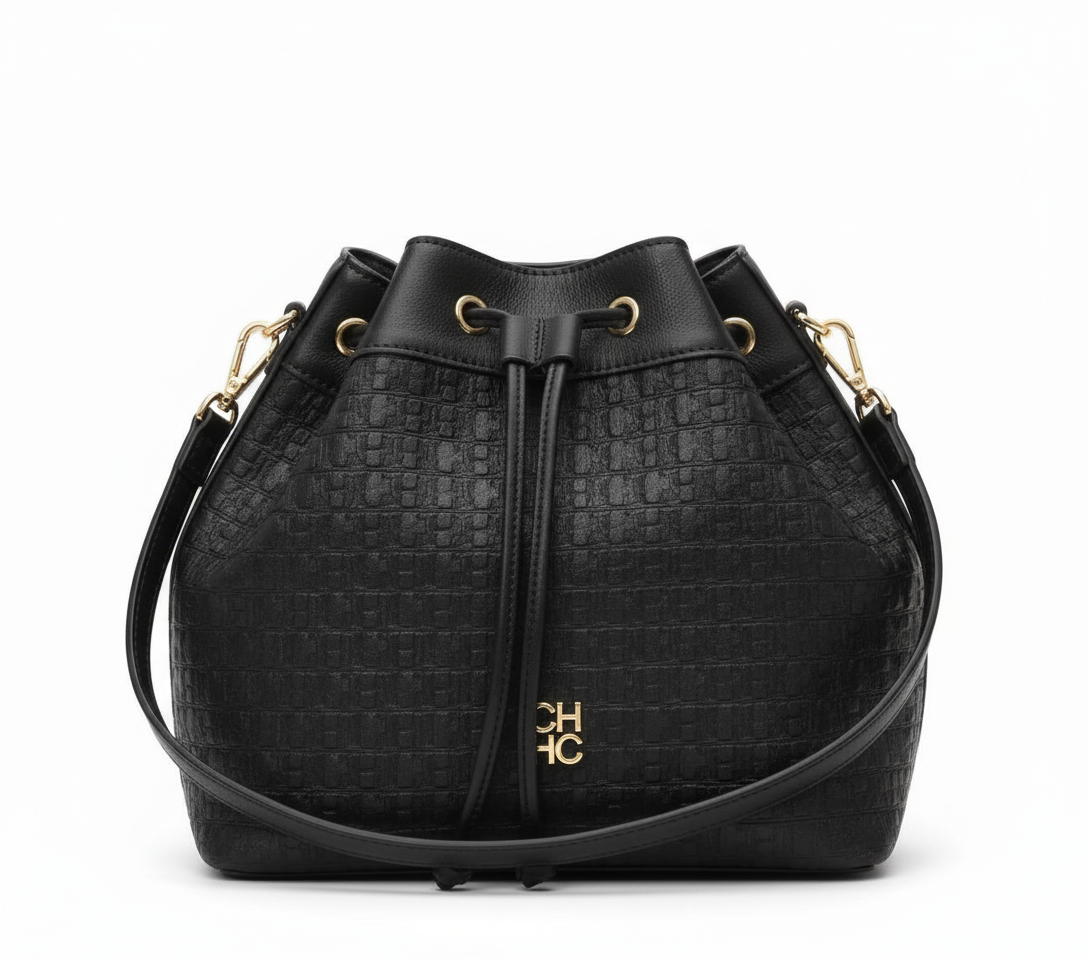 CARTERA DE PLASTICO NEGRO CON DORADO