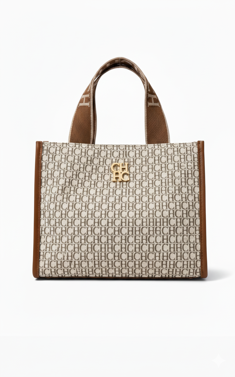 CARTERA DE PLASTICO BEIGE CON MARRON