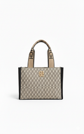 CARTERA DE PLASTICO BEIGE CON NEGRO