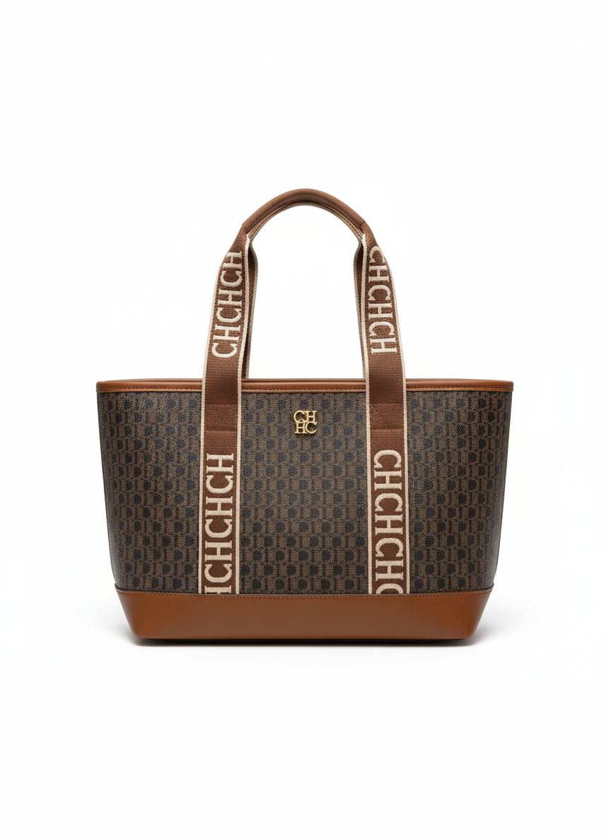 CARTERA DE PLASTICO BEIGE CON MARRON OSCURO