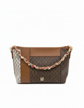 CARTERA DE PLASTICO MARRON CON BEIGE
