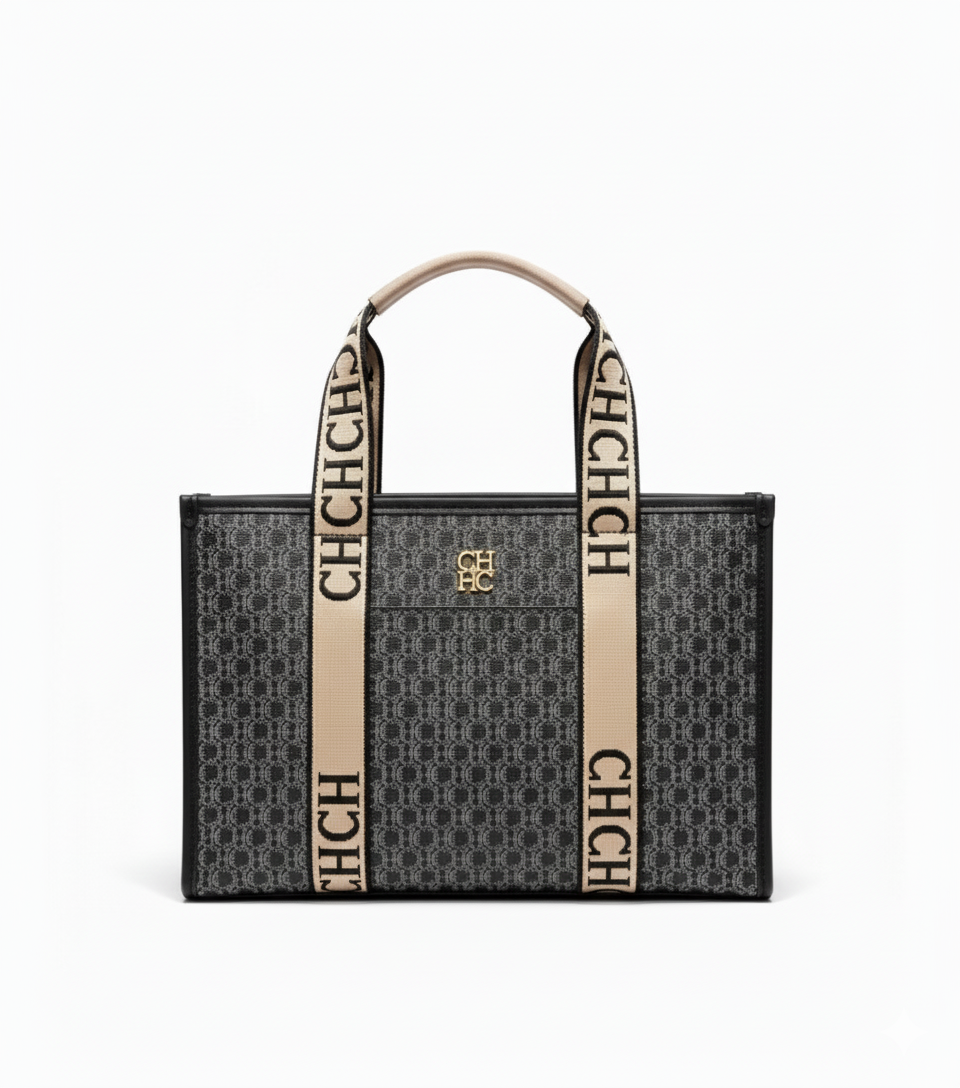 CARTERA DE PLASTICO NEGRO CON BEIGE