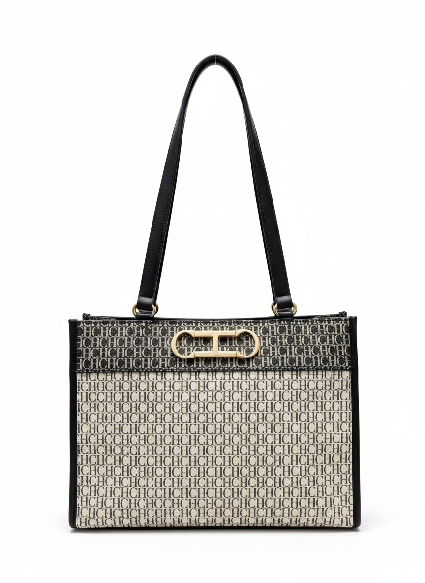CARTERA DE PLASTICO BEIGE CON GRIS