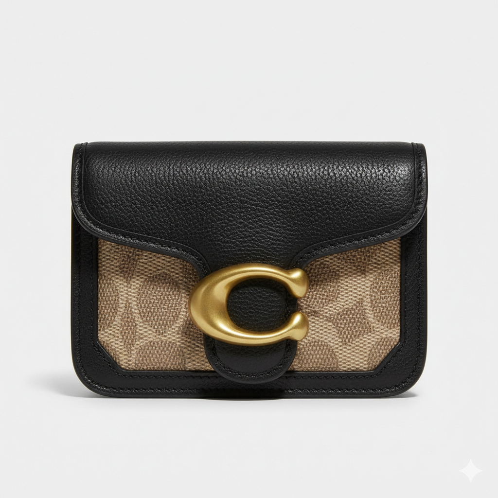 CARTERA DE PLASTICO NEGRO CON DORADO Y MANCHAS