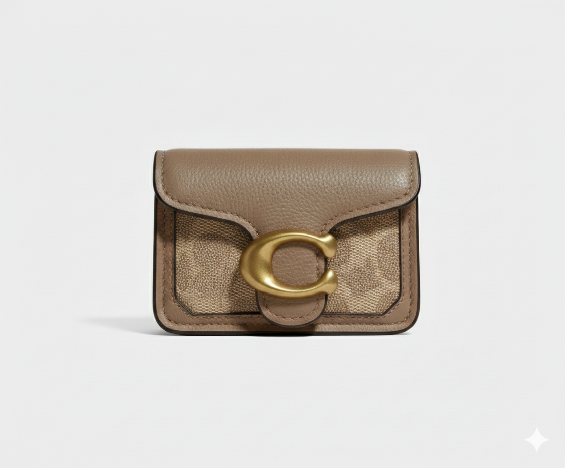 CARTERA DE PLASTICO MARRON CON DORADO Y MANCHAS