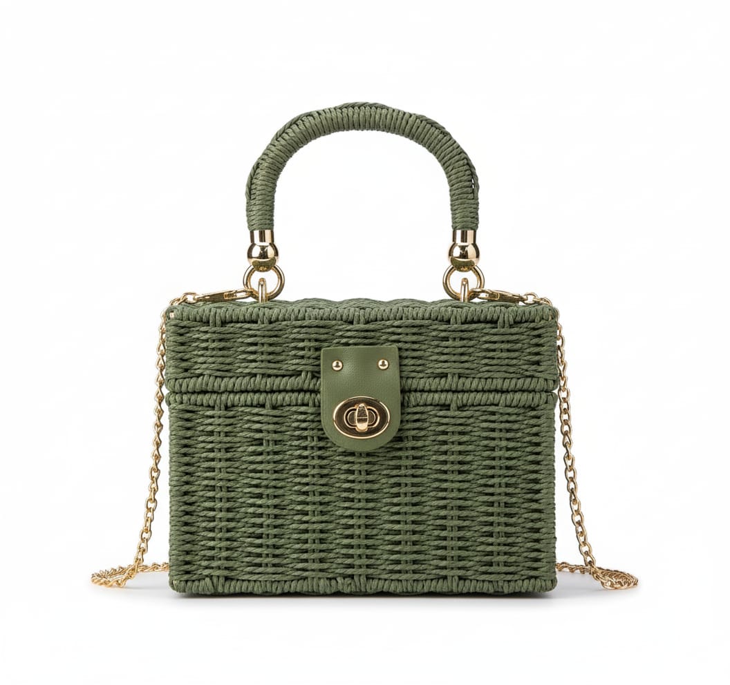 CARTERA DE MIMBRE VERDE