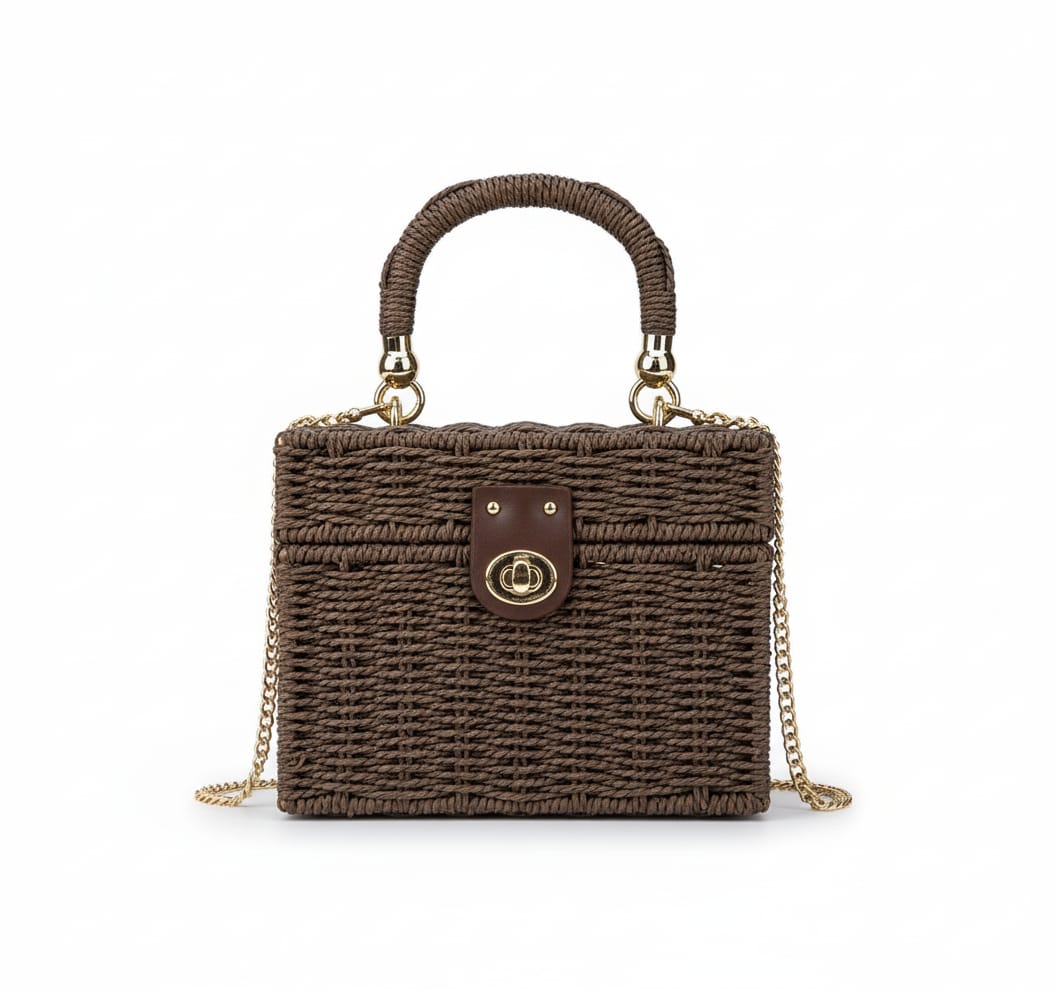 CARTERA DE MIMBRE MARRON OSCURO