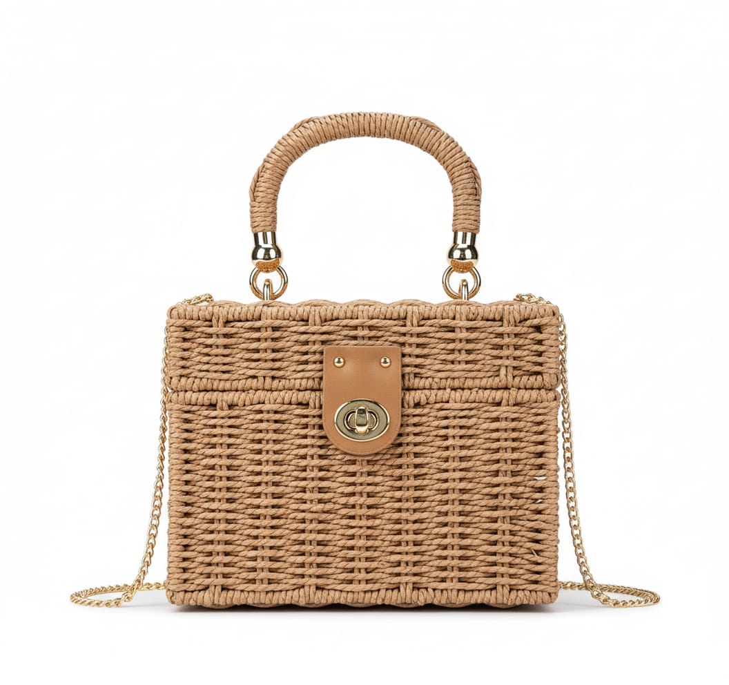 CARTERA DE MIMBRE BEIGE CLARO