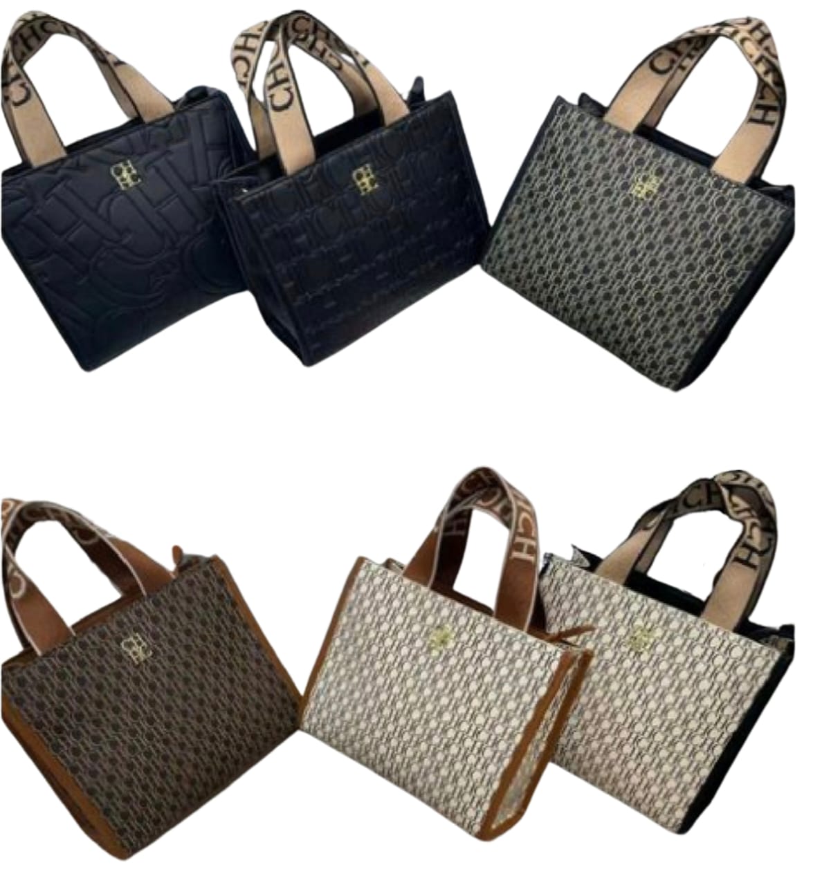 CARTERA TOTE CAROLINA HERRERA CON ASA DE CINTA DE LOGO
