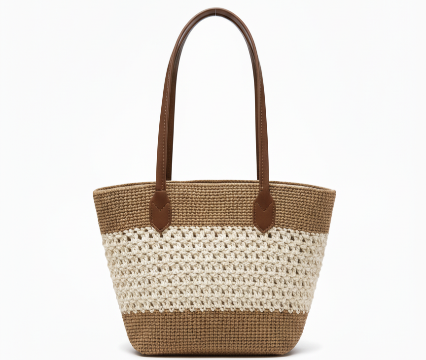 CARTERA DE TEJIDO MARRON CON BLANCO