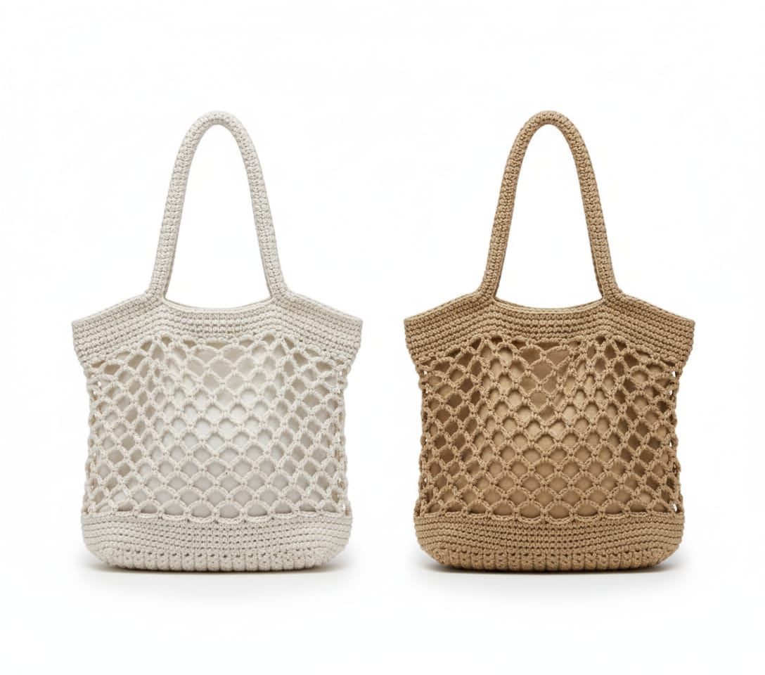CARTERA TOTE DE MALLA TEJIDA CON BASE PLANA