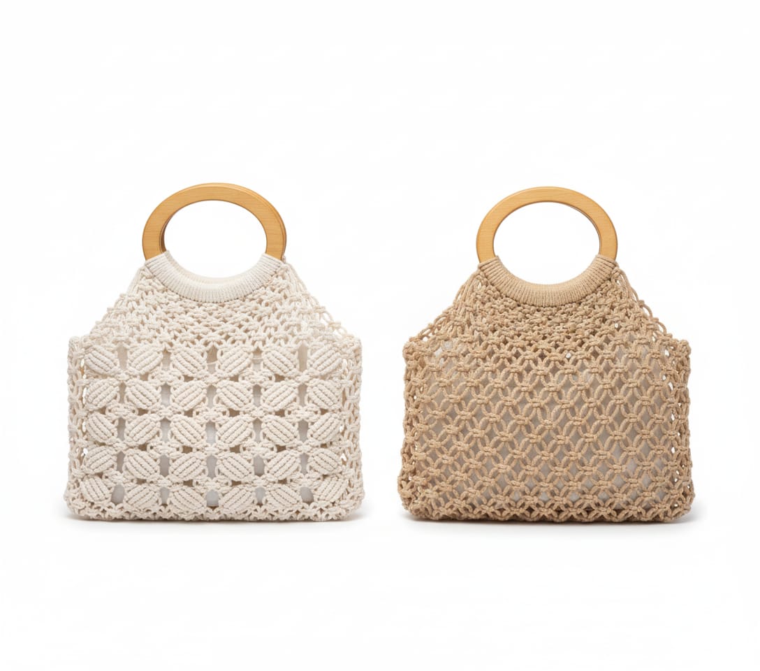 CARTERA MACRAME CALADO CON ASA CIRCULAR DE MADERA