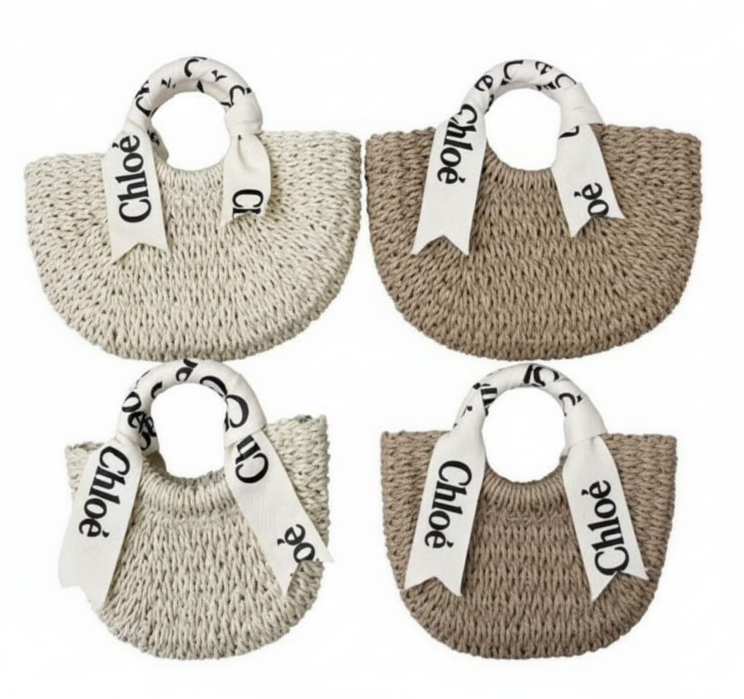 CARTERA TOTE DE RAFIA TEJIDA CON SILUETA MEDIA LUNA Y ASA DE HOMBRO