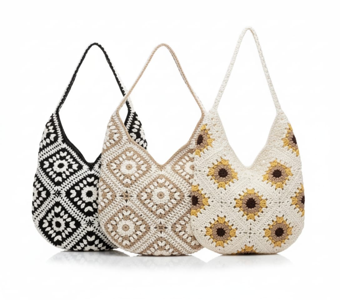 CARTERA HOBO DE CROCHET CON MOSAICO GRANNY SQUARES