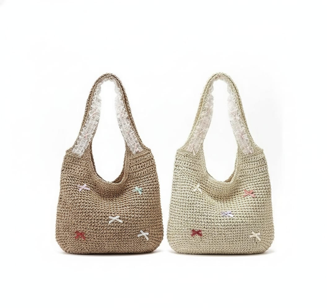 CARTERA DE HOMBRO TEJIDO A CROCHET CON BORDADO DE FLORES