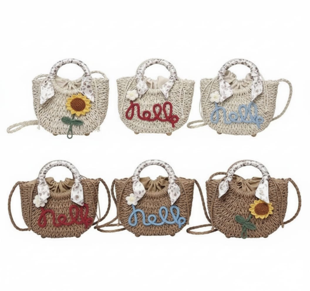 CARTERA CANASTA TRENZADA CON ASAS Y BORDADO DECORATIVO