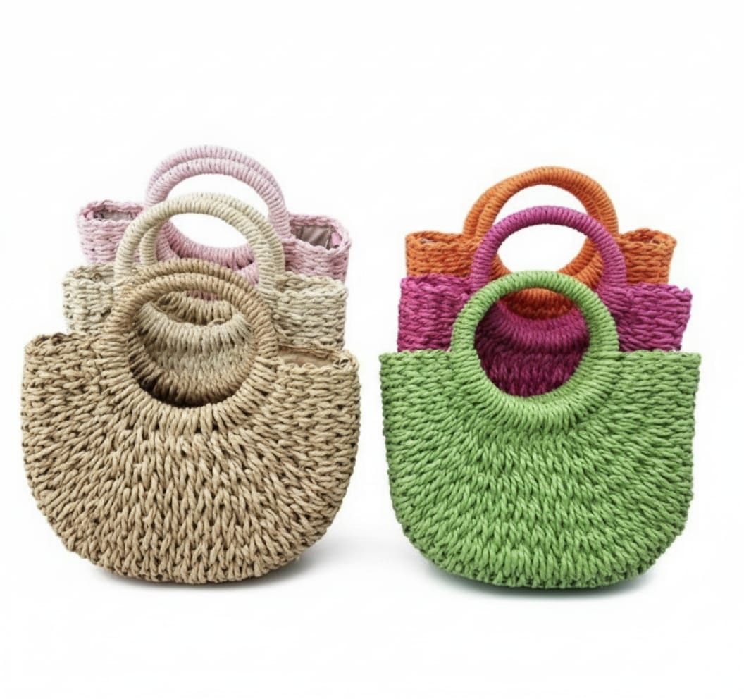 CARTERA CANASTA CIRCULAR DE RAFIA CON ASAS REDONDAS