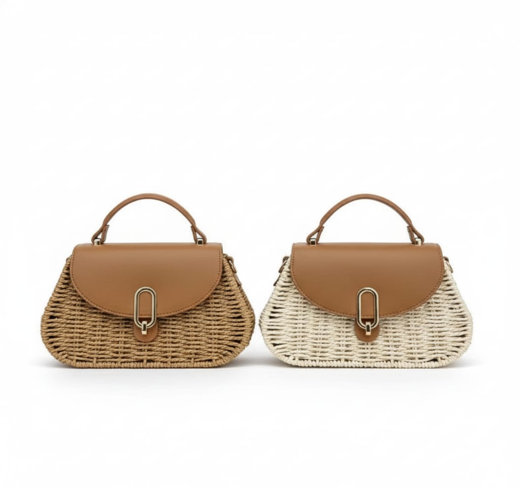 CARTERA SATCHEL DE SOLAPA DE POLIPIEL Y TEJIDO