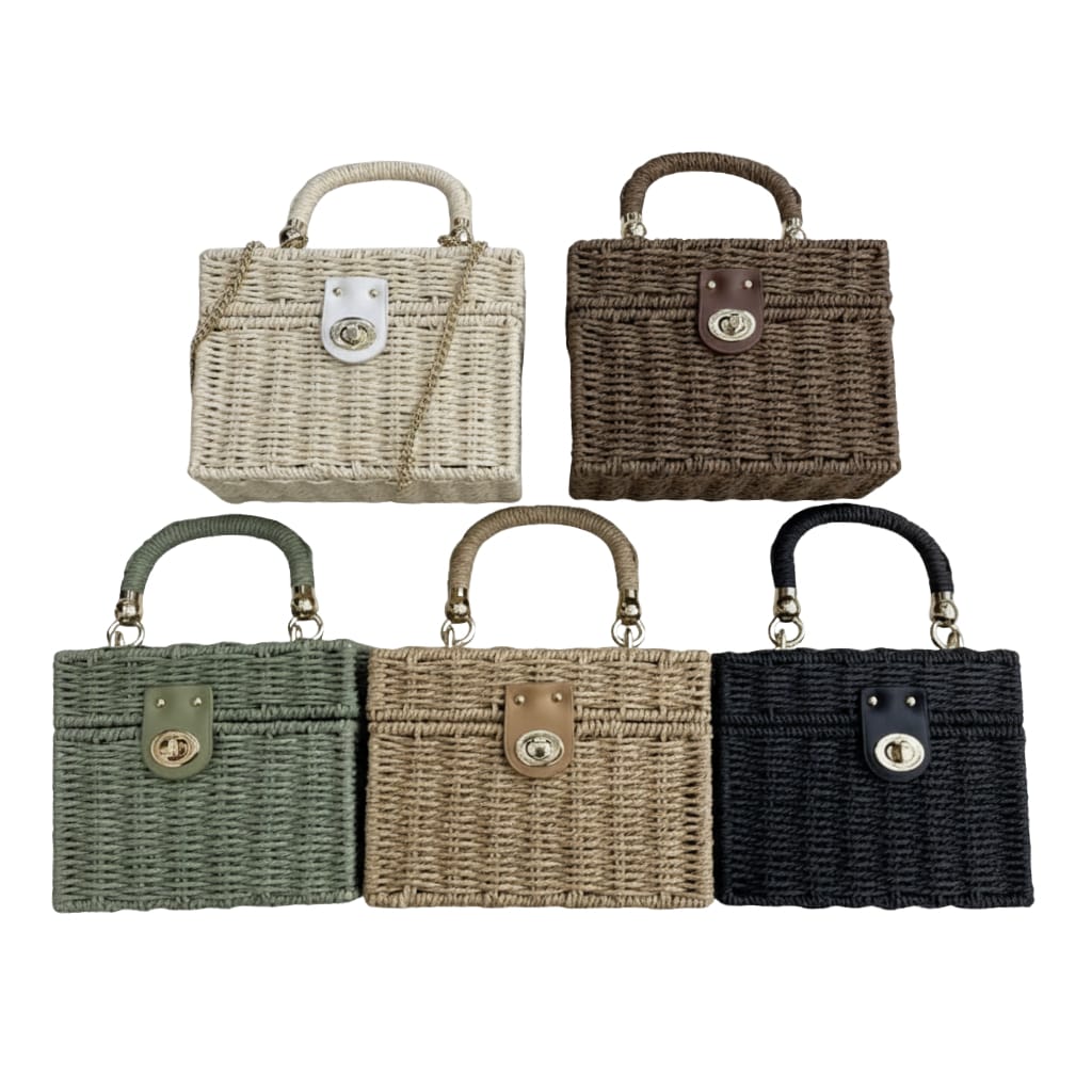 CARTERA MALETIN RIGIDO DE TEJIDO CON ASA DE MADERA